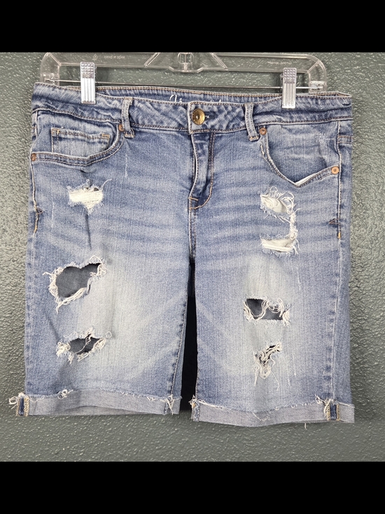 Aeropostale Pants - AEROPOSTALE Women's Distressed Bermuda Jean Shorts - Medium Wash Cuffed Denim